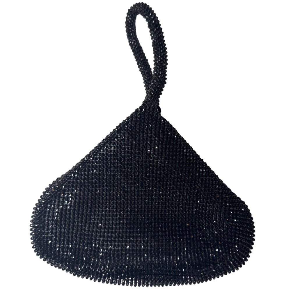 Gunne Sax Jessica McClintock Black Beaded Wristlet Evening Triangle Clutch Bag.